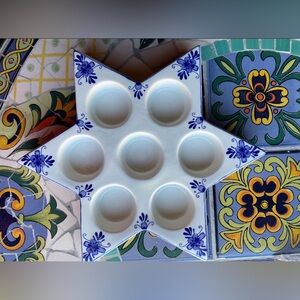 Vintage Dutch Handpained Blue Ceramic Star Votive Candle Holder from Pella, IA